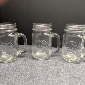 Clear Glass Mason Style Drinking Mug with Handle - Set of 3